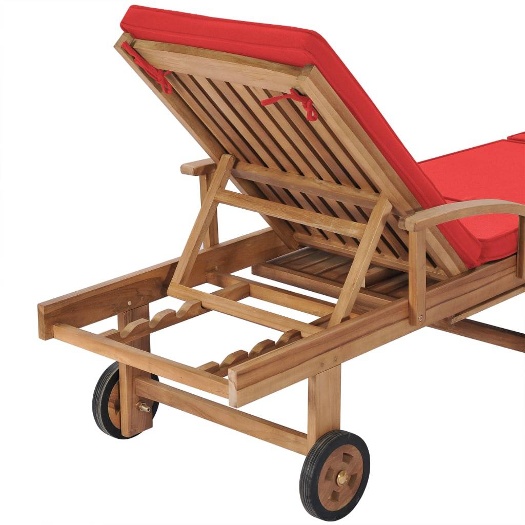 Helloshop26 - Lot de 2 transats chaise longue bain de soleil lit de jardin terrasse meuble d'extérieur avec coussins bois de teck solide rouge - Imagen 8