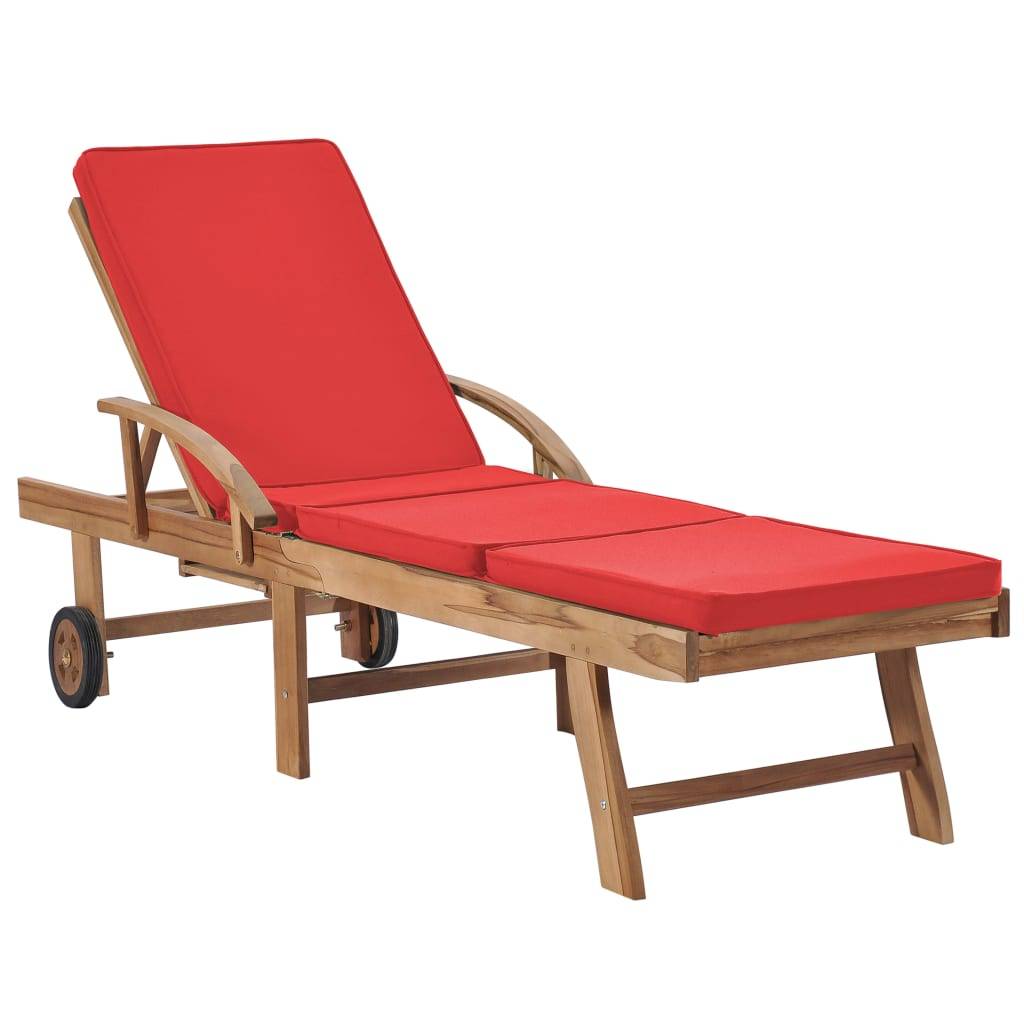 Helloshop26 - Lot de 2 transats chaise longue bain de soleil lit de jardin terrasse meuble d'extérieur avec coussins bois de teck solide rouge - Imagen 2