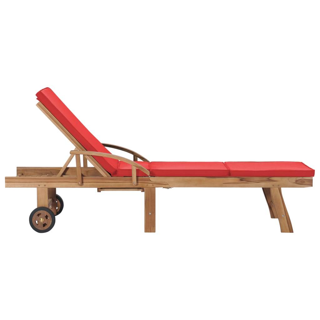 Helloshop26 - Lot de 2 transats chaise longue bain de soleil lit de jardin terrasse meuble d'extérieur avec coussins bois de teck solide rouge - Imagen 4