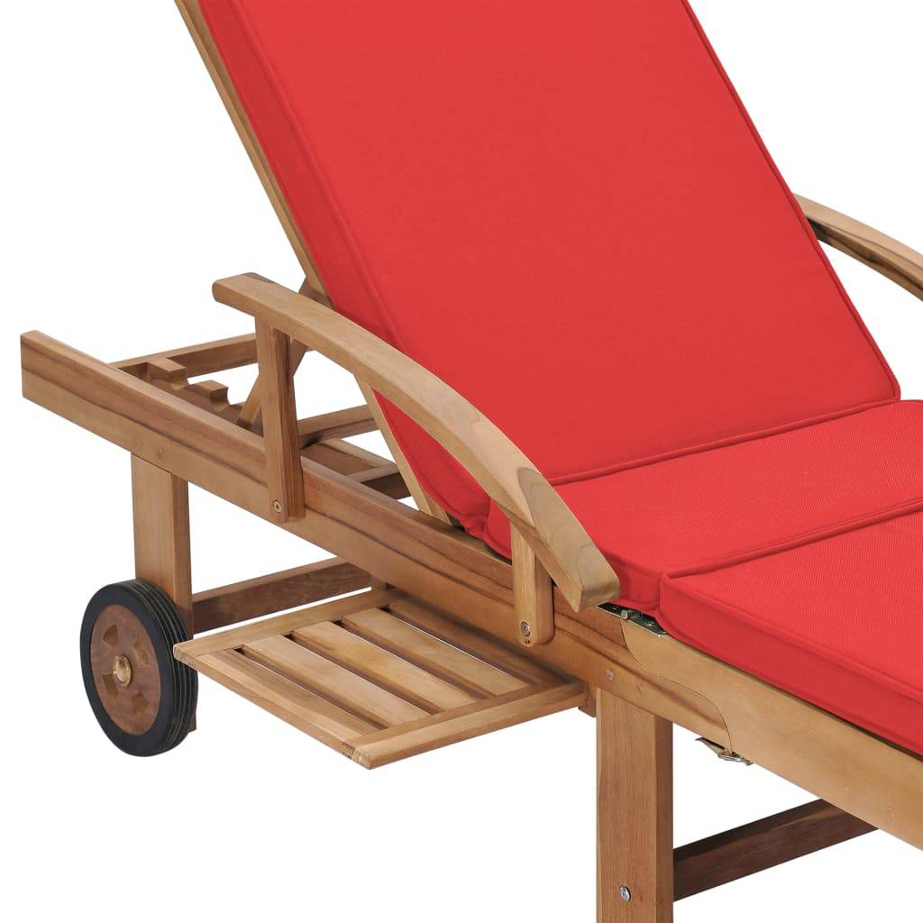 Helloshop26 - Lot de 2 transats chaise longue bain de soleil lit de jardin terrasse meuble d'extérieur avec coussins bois de teck solide rouge - Imagen 7