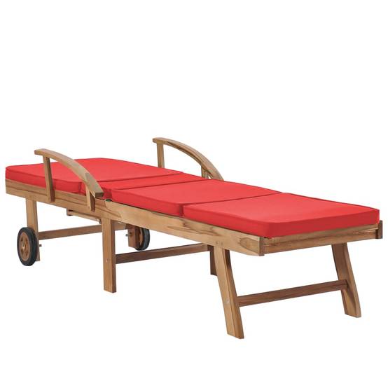 Helloshop26 - Lot de 2 transats chaise longue bain de soleil lit de jardin terrasse meuble d'extérieur avec coussins bois de teck solide rouge - Imagen 6