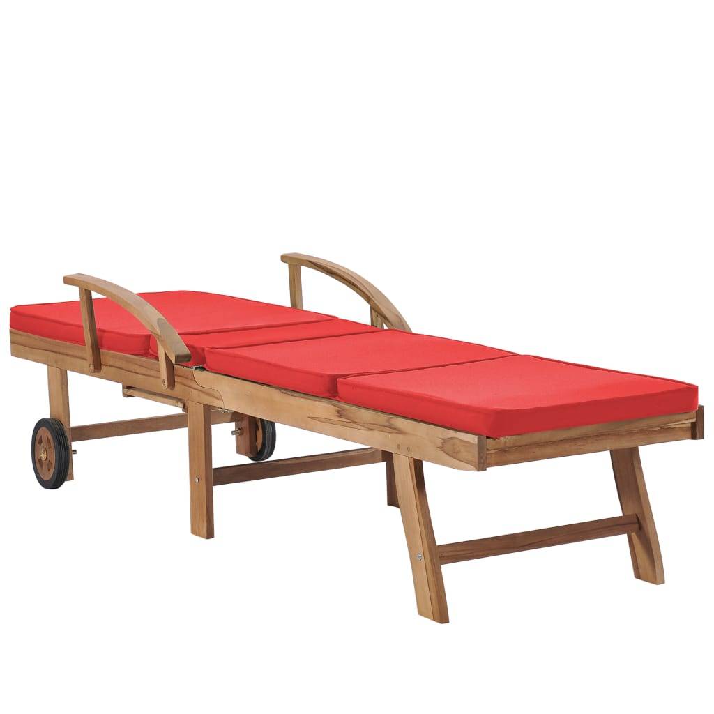 Helloshop26 - Lot de 2 transats chaise longue bain de soleil lit de jardin terrasse meuble d'extérieur avec coussins bois de teck solide rouge - Imagen 6