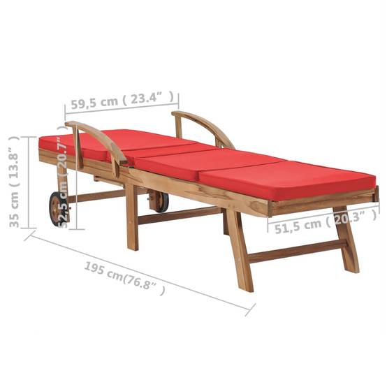 Helloshop26 - Lot de 2 transats chaise longue bain de soleil lit de jardin terrasse meuble d'extérieur avec coussins bois de teck solide rouge - Imagen 9