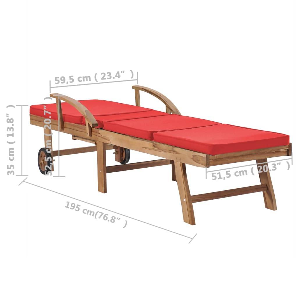 Helloshop26 - Lot de 2 transats chaise longue bain de soleil lit de jardin terrasse meuble d'extérieur avec coussins bois de teck solide rouge - Imagen 9