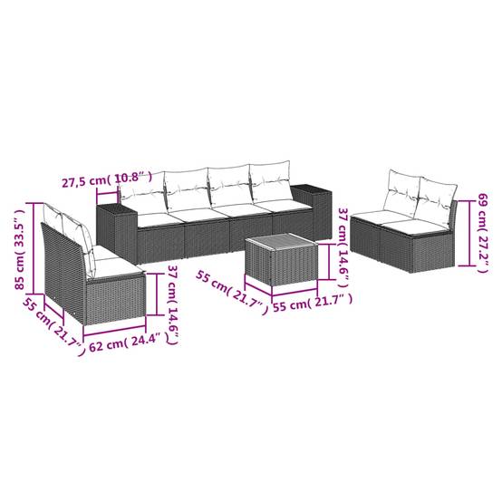 Salon de jardin 8 personnes Résine tressée Modulable avec coussins déhoussables Noir – ComfortXL Outdoor Living - Image 3