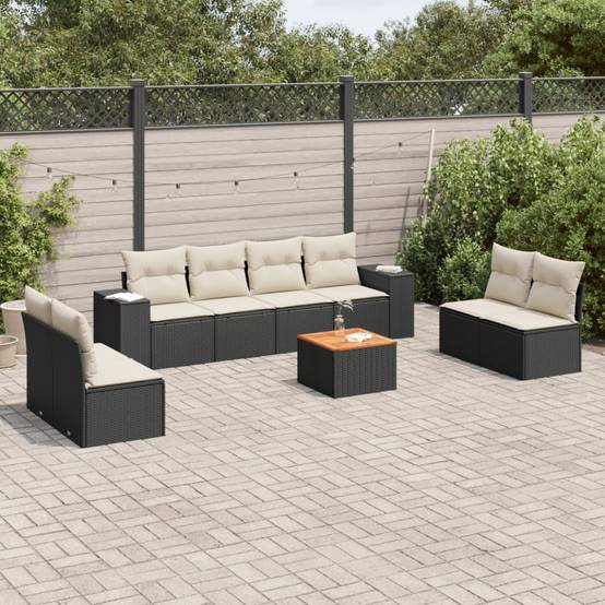 Salon de jardin 8 personnes Résine tressée Modulable avec coussins déhoussables Noir – ComfortXL Outdoor Living - Image 1