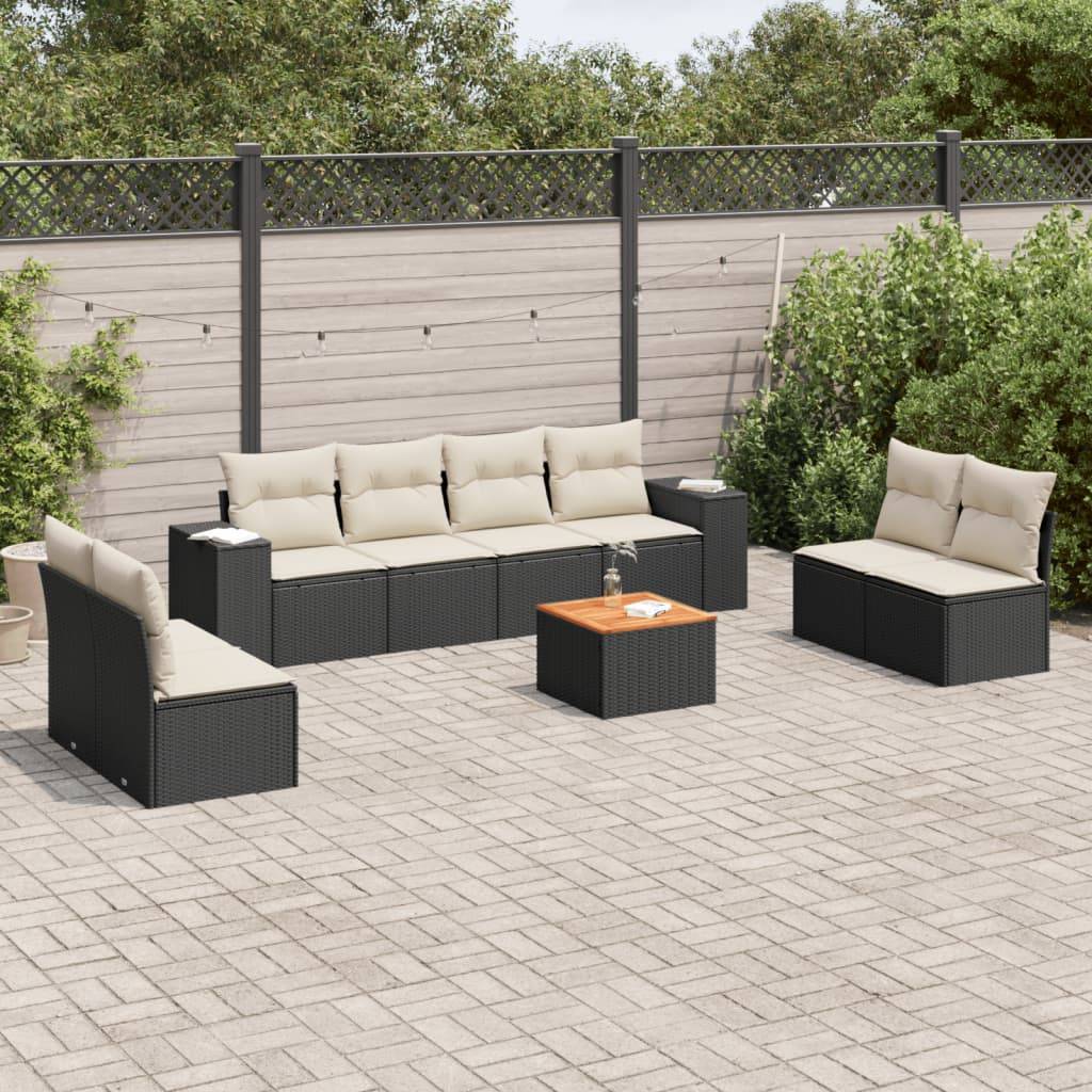 Salon de jardin 8 personnes Résine tressée Modulable avec coussins déhoussables Noir – ComfortXL Outdoor Living - Image 1