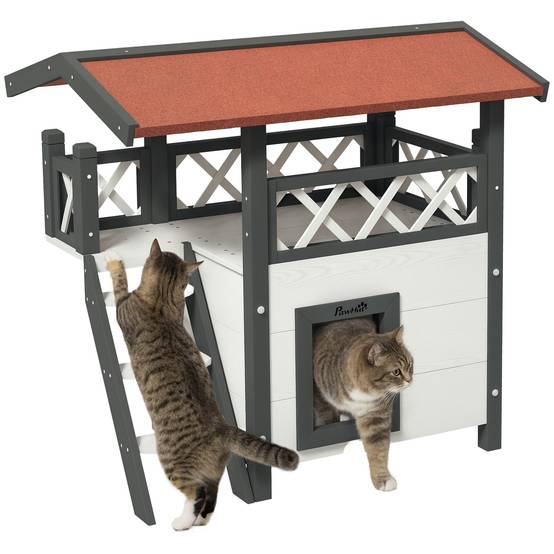 Niche pour chat bois de sapin blanc et rouge 77 x 50 x 73 cm - PANGIVO - Image 1