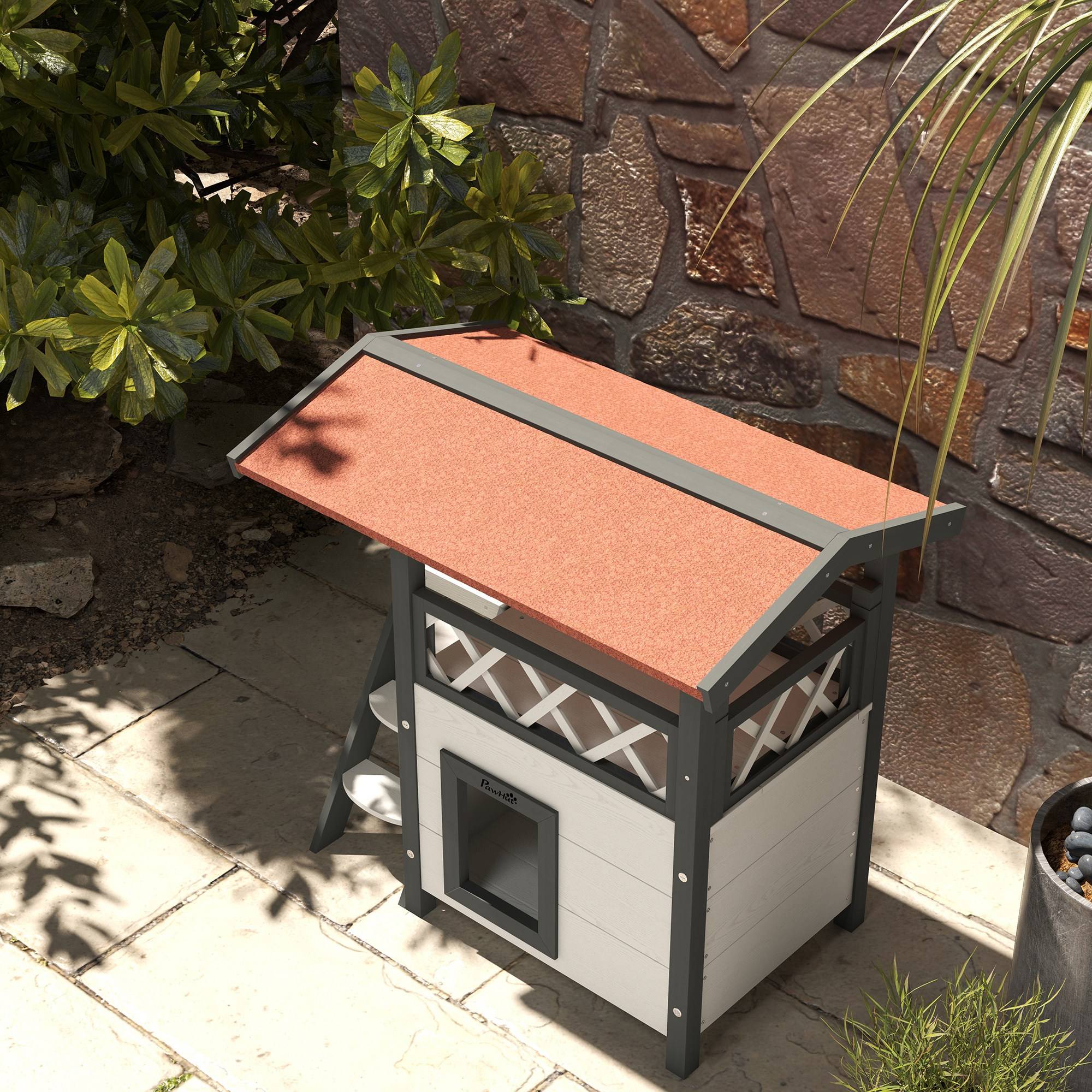 Niche pour chat bois de sapin blanc et rouge 77 x 50 x 73 cm - PANGIVO - Image 10