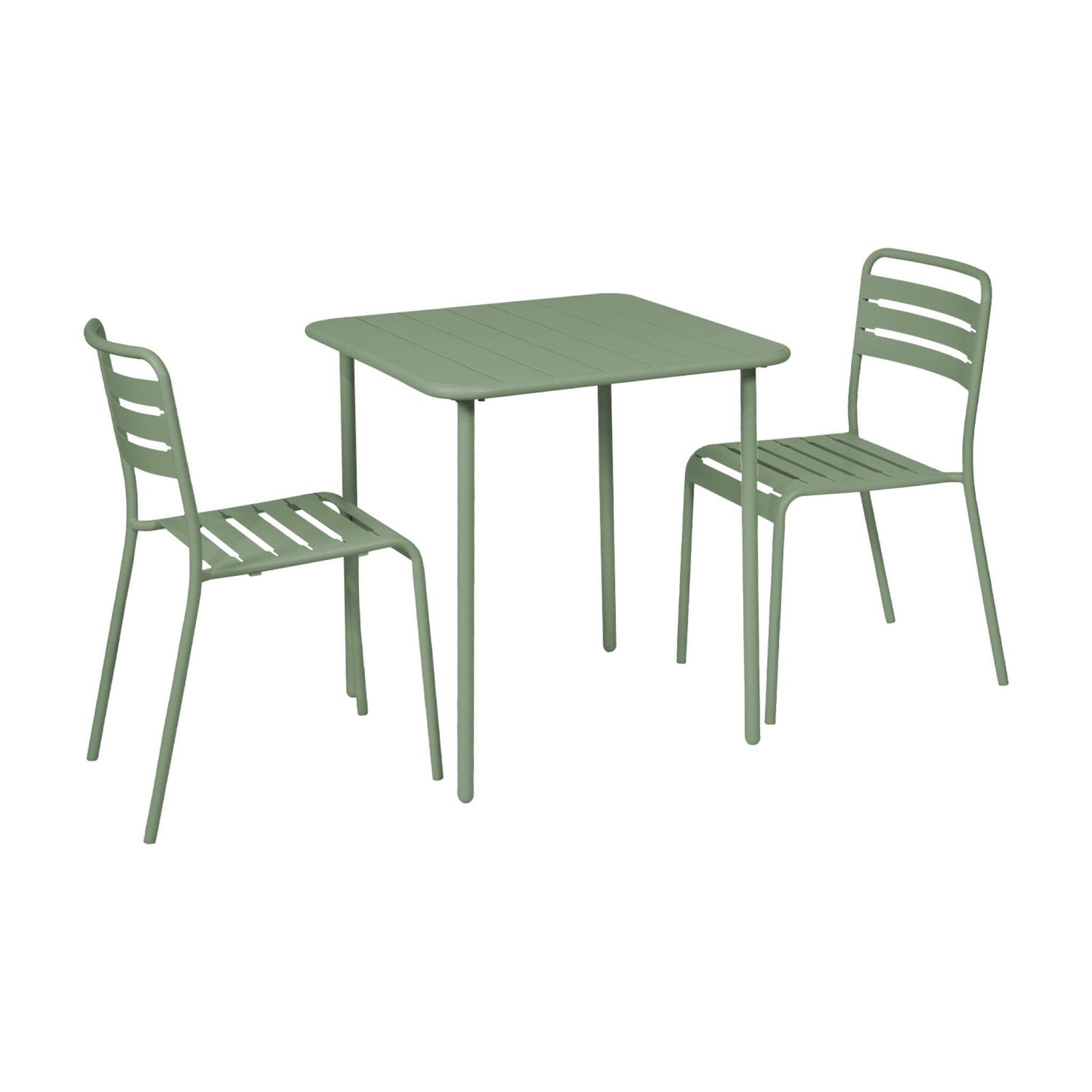 Alice's Garden - Ensemble Table De Jardin Métal Kaki Amélia Avec 2 Chaises | Lattes Confortables, Bords Arrondis Et Traitement Antirouille
