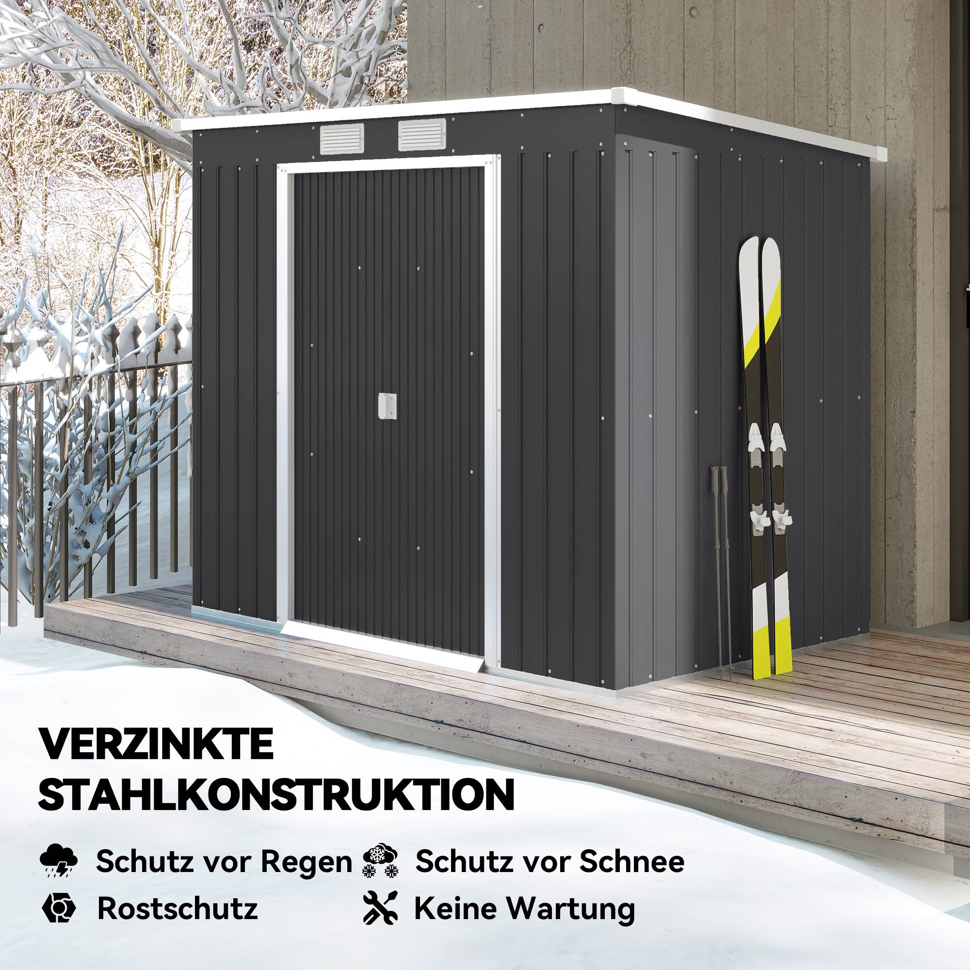 Abri de jardin acier galvanisé portes coulissantes fenêtres aération 213x130x172 cm gris foncé cabanon jardin extérieur - Image 6