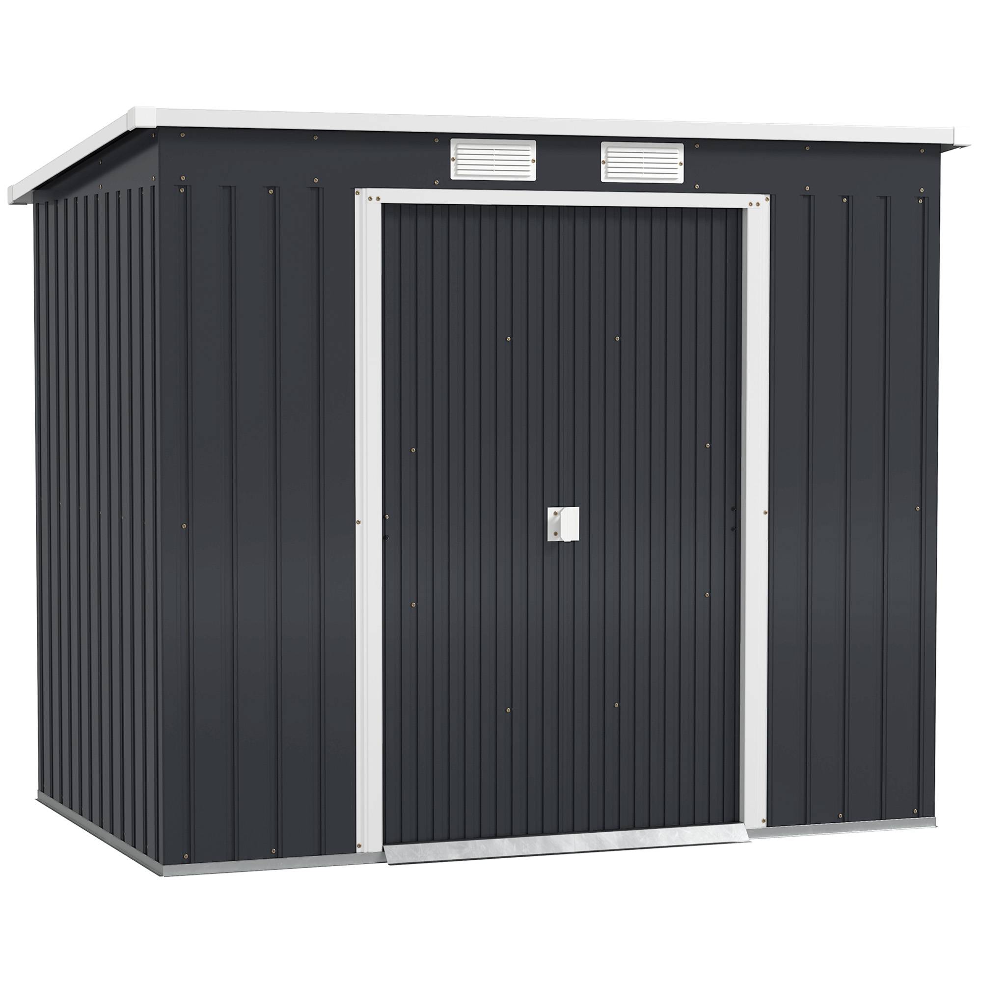 Abri de jardin acier galvanisé portes coulissantes fenêtres aération 213x130x172 cm gris foncé cabanon jardin extérieur - Image 1