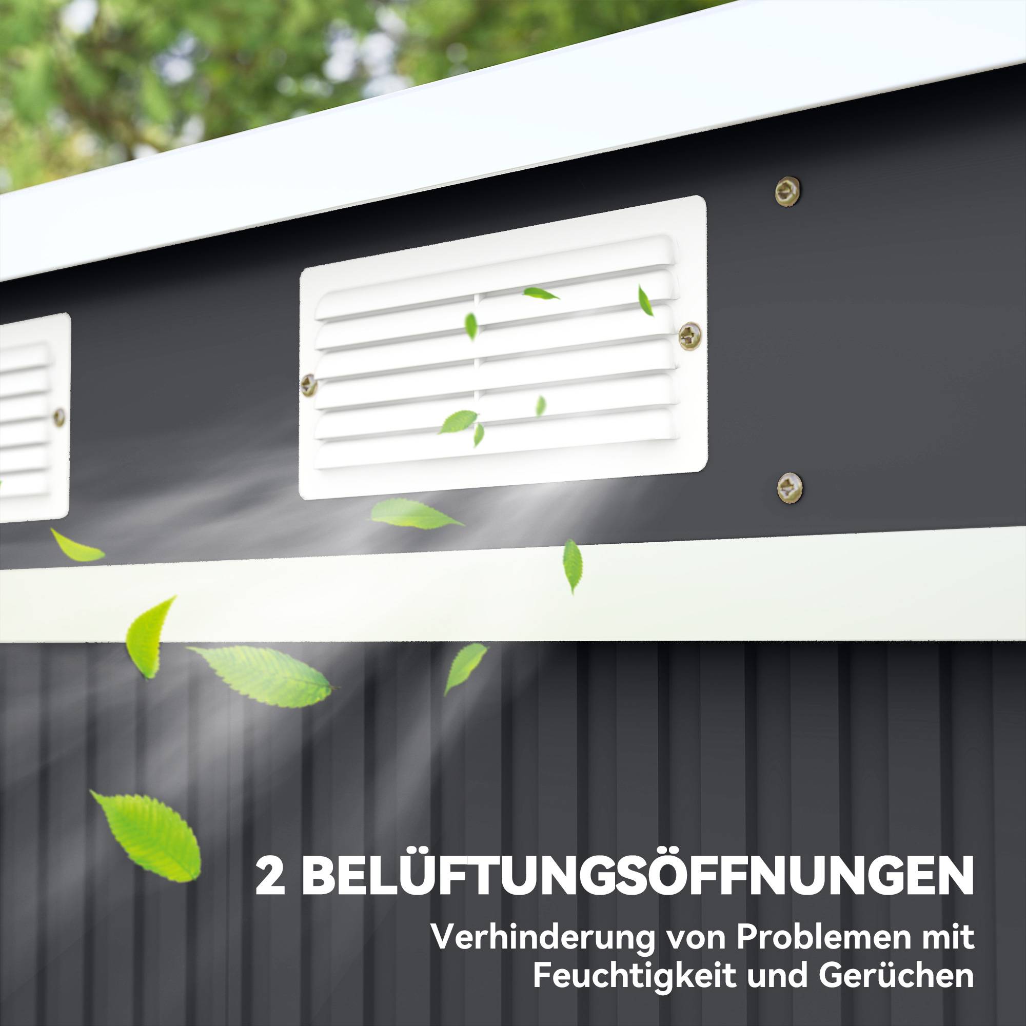 Abri de jardin acier galvanisé portes coulissantes fenêtres aération 213x130x172 cm gris foncé cabanon jardin extérieur - Image 9