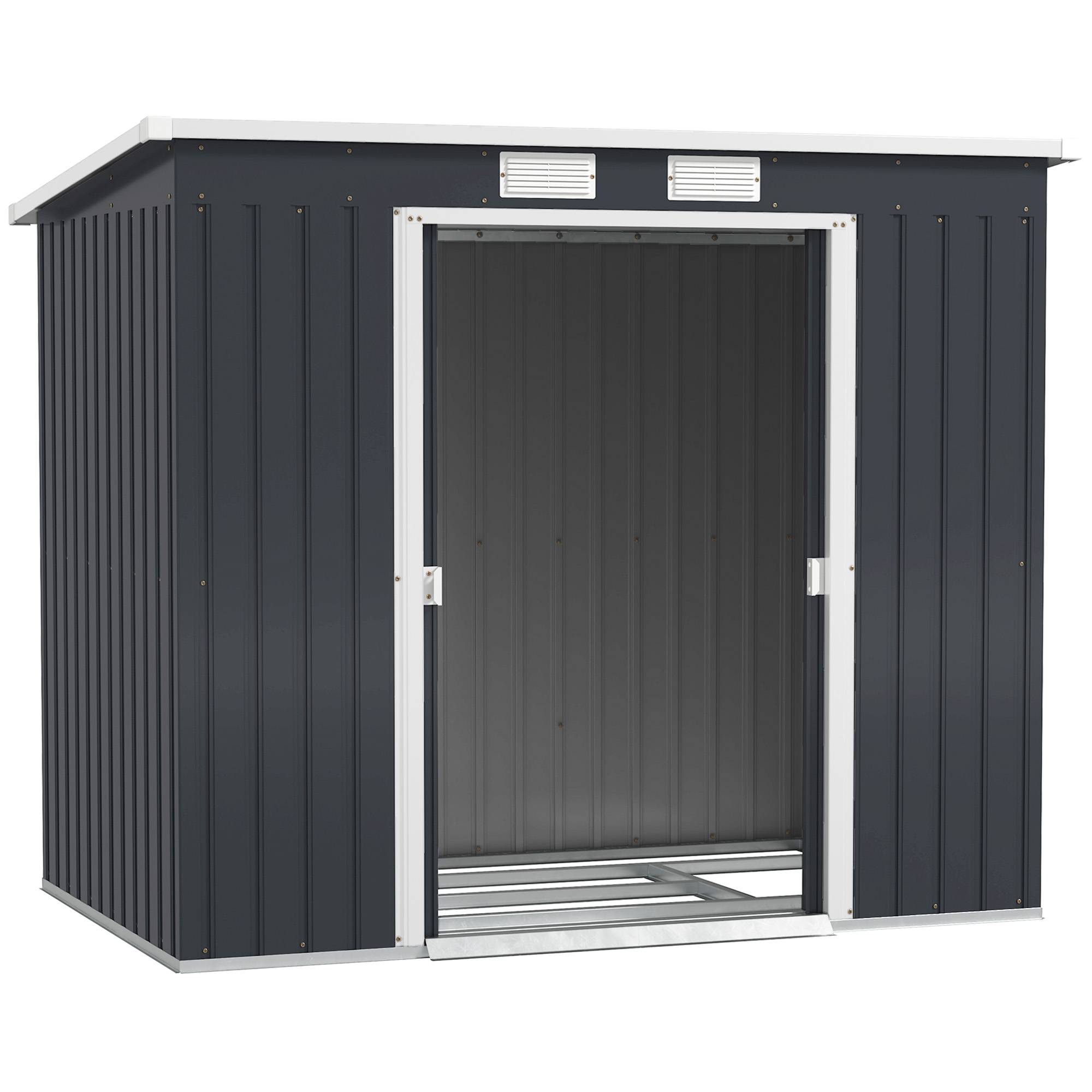 Abri de jardin acier galvanisé portes coulissantes fenêtres aération 213x130x172 cm gris foncé cabanon jardin extérieur - Image 2