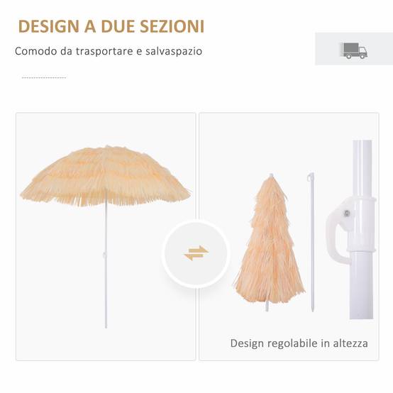 Parasol de plage à 8 baleines avec mât inclinable, en polyester et métal, 1,6x2 m, beige - Image 6