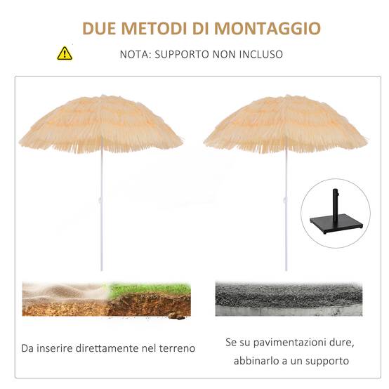 Parasol de plage à 8 baleines avec mât inclinable, en polyester et métal, 1,6x2 m, beige - Image 9