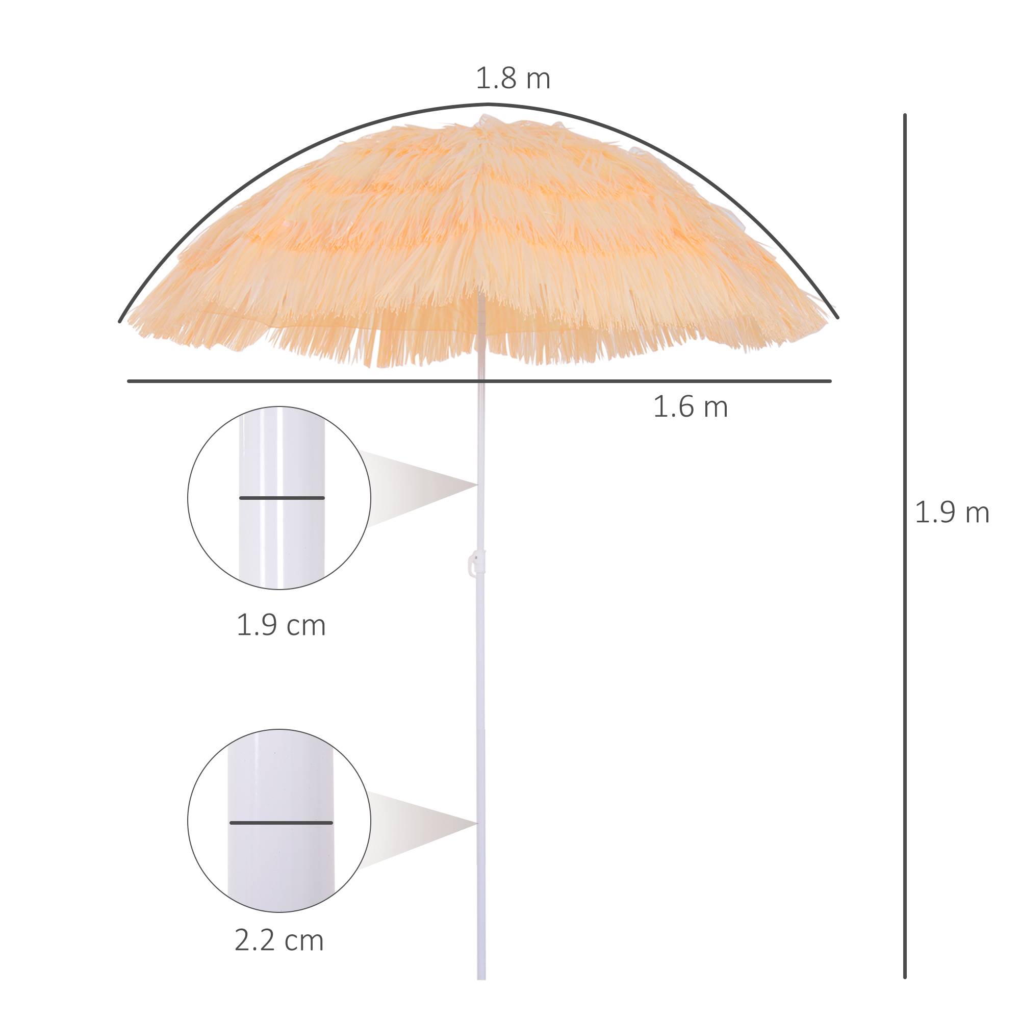 Parasol de plage à 8 baleines avec mât inclinable, en polyester et métal, 1,6x2 m, beige - Image 5