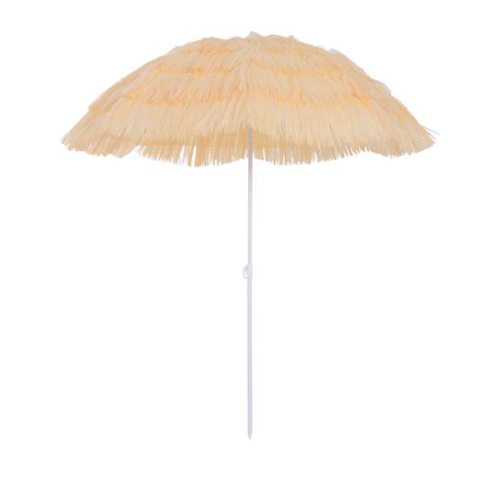 Parasol de plage à 8 baleines avec mât inclinable, en polyester et métal, 1,6x2 m, beige - Image 1