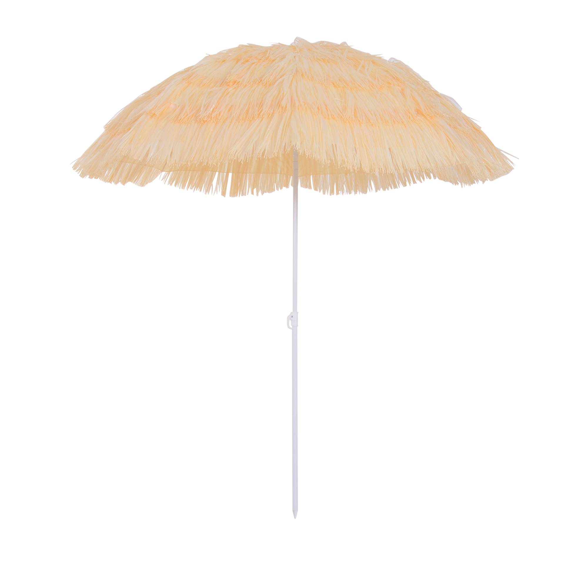 Parasol de plage à 8 baleines avec mât inclinable, en polyester et métal, 1,6x2 m, beige - Image 1