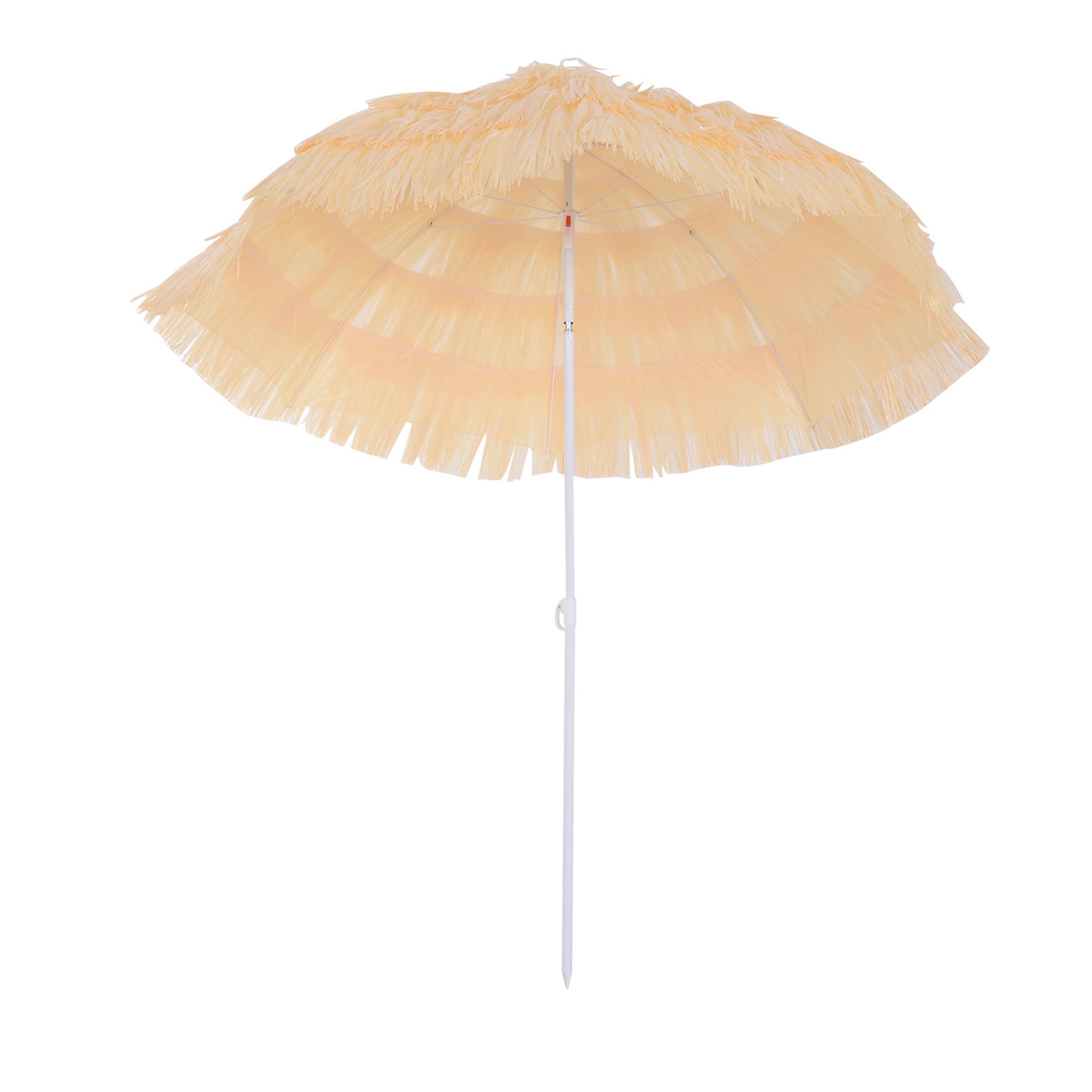 Parasol de plage à 8 baleines avec mât inclinable, en polyester et métal, 1,6x2 m, beige - Image 2