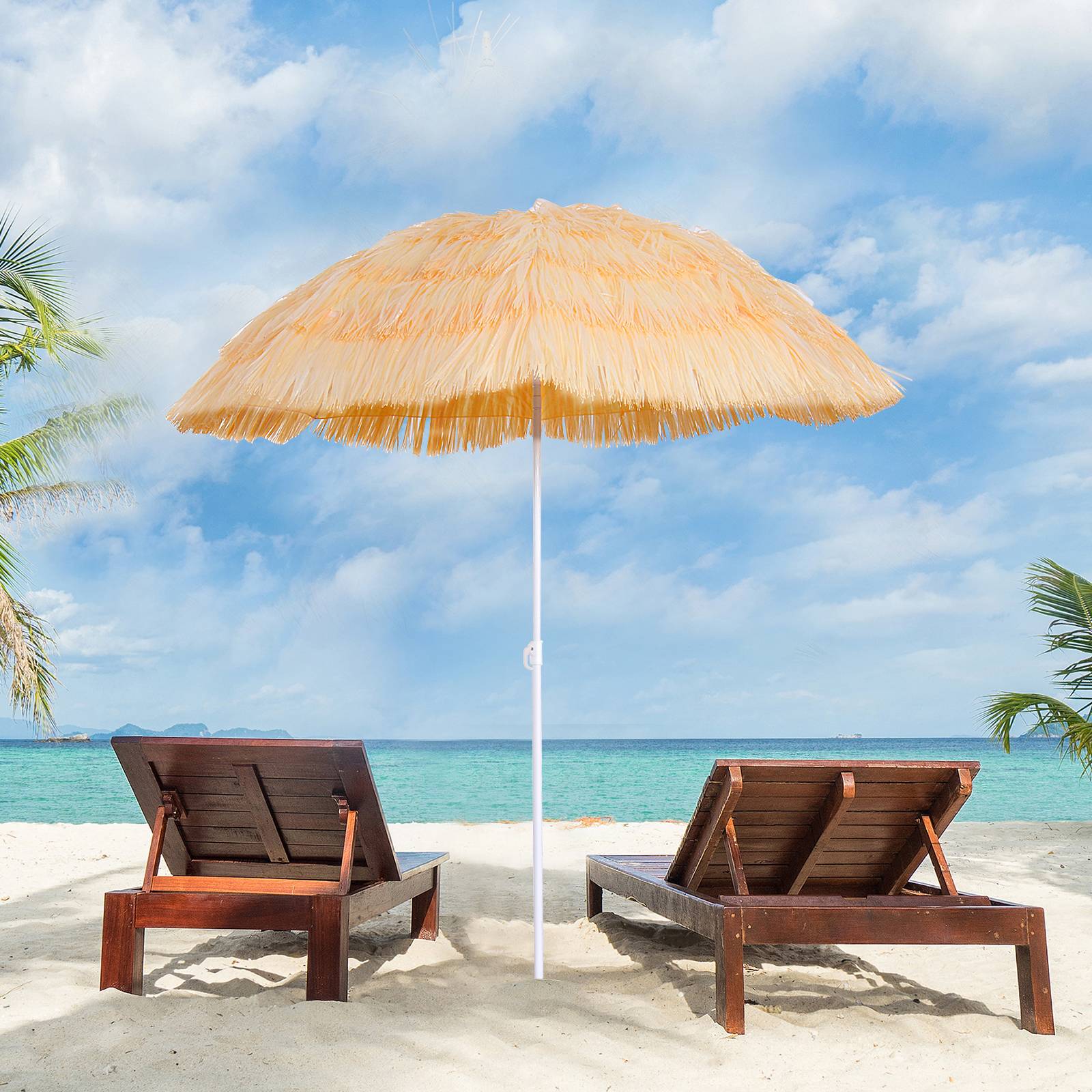 Parasol de plage à 8 baleines avec mât inclinable, en polyester et métal, 1,6x2 m, beige - Image 4