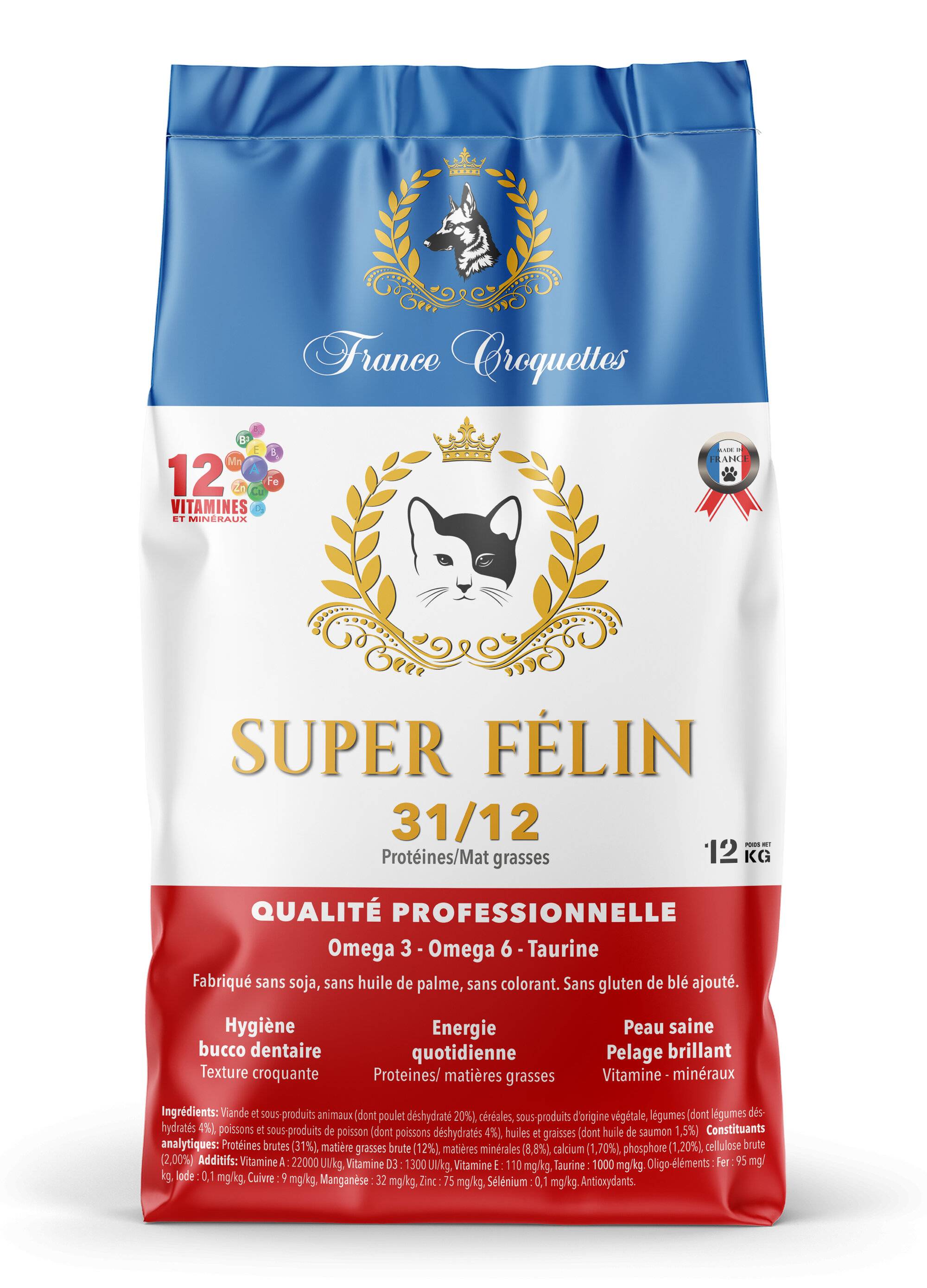 France Croquettes - croquette pour chat adulte super felin 31/12 – 12kg – non sterilisé – france croquettes - Imagen 1