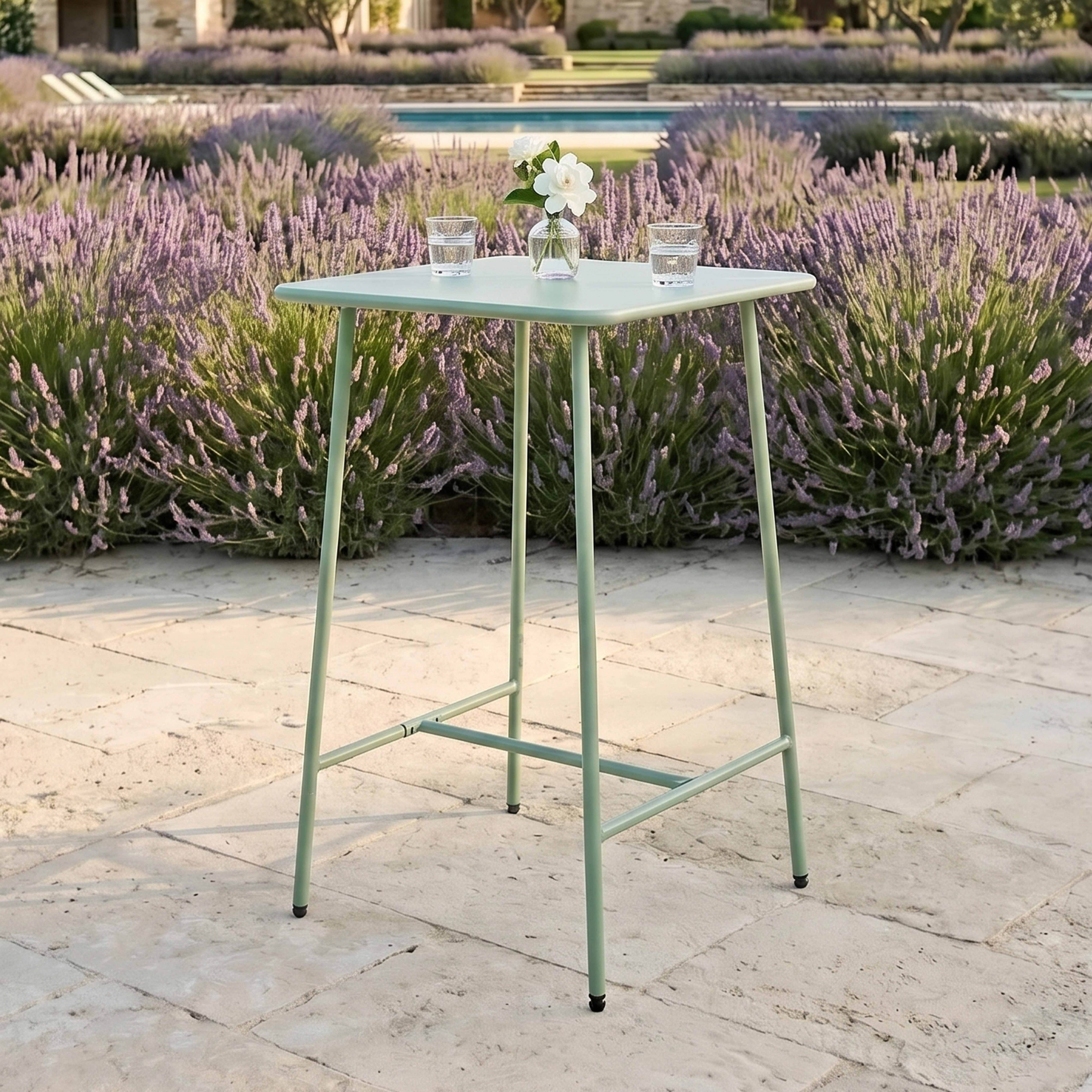 Oviala - Table haute de jardin carrée en acier vert sauge 70cm Palavas - Oviala - Image 4