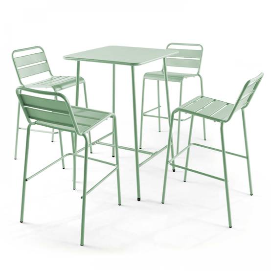 Oviala - Table haute de jardin carrée en acier vert sauge 70cm Palavas - Oviala - Image 3