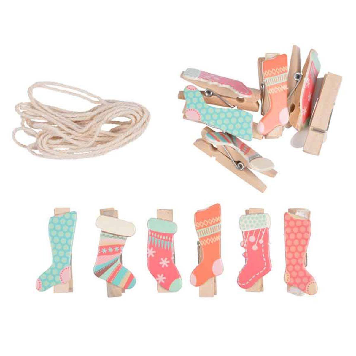 Lot de 12 Pinces "Guirlande de l'Avent" Multicolore