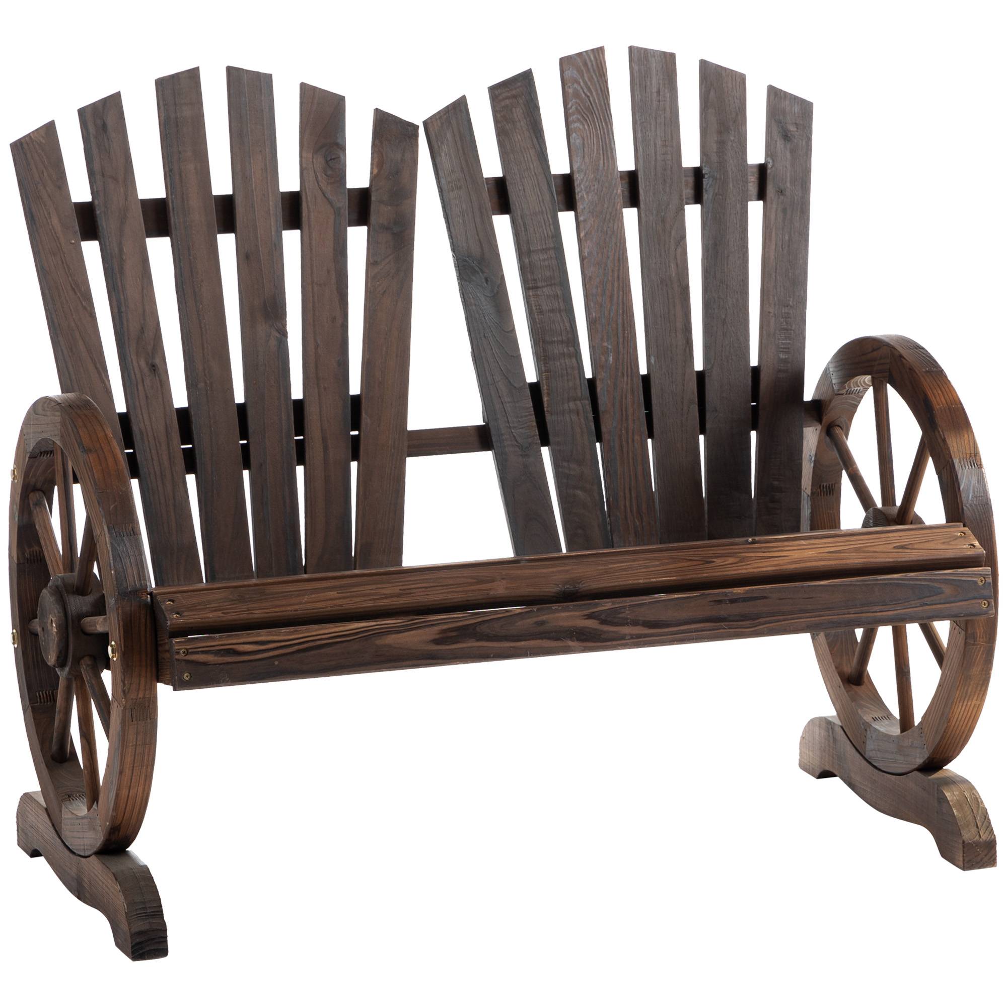 Outsunny - Banc de jardin 2 places Adirondack style rustique chic accoudoirs roues charette bois sapin traité carbonisation - Outsunny - Imagen 1