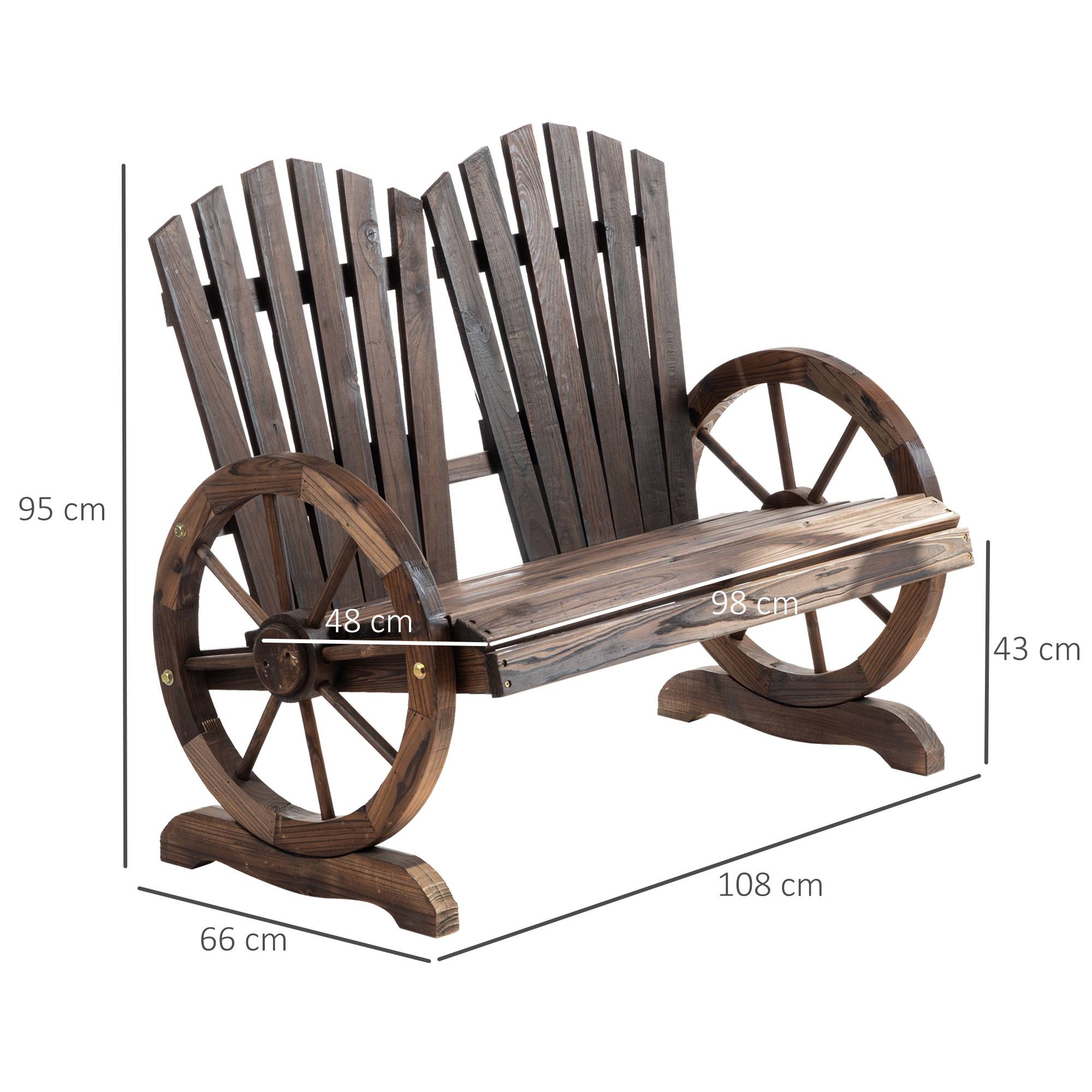 Outsunny - Banc de jardin 2 places Adirondack style rustique chic accoudoirs roues charette bois sapin traité carbonisation - Outsunny - Imagen 3