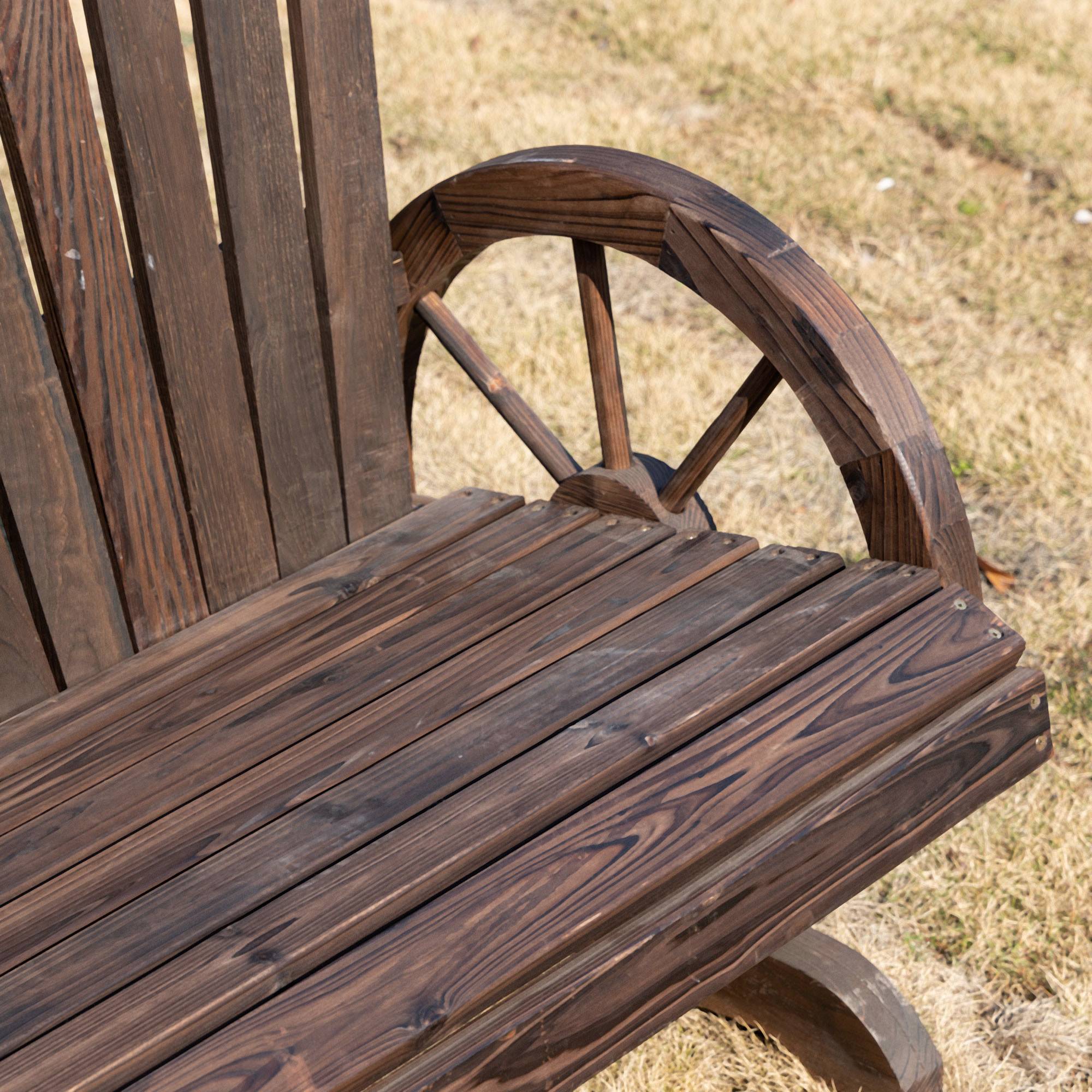 Outsunny - Banc de jardin 2 places Adirondack style rustique chic accoudoirs roues charette bois sapin traité carbonisation - Outsunny - Imagen 4