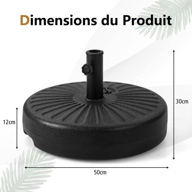 Helloshop26 - Pied de parasol lourd pour parasol 38/48 mm socle parasol extérieur en HDPE rempli de 28 kg sable 18 litres eau 50 x h30 cm - Imagen 6