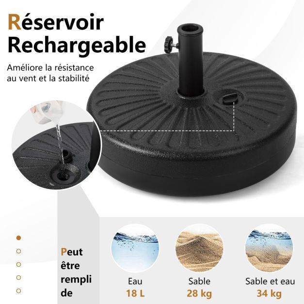 Helloshop26 - Pied de parasol lourd pour parasol 38/48 mm socle parasol extérieur en HDPE rempli de 28 kg sable 18 litres eau 50 x h30 cm - Imagen 4