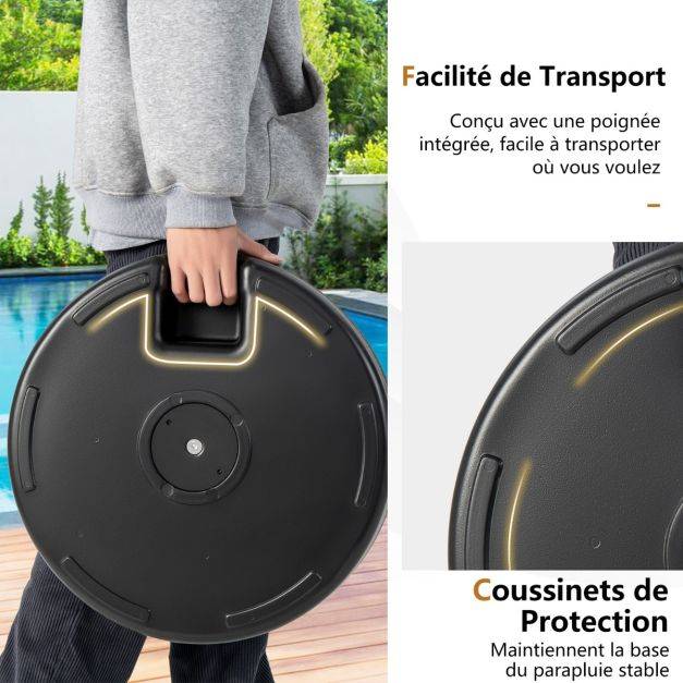Helloshop26 - Pied de parasol lourd pour parasol 38/48 mm socle parasol extérieur en HDPE rempli de 28 kg sable 18 litres eau 50 x h30 cm - Imagen 3