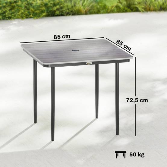Sans Marque - Table de jardin rectangulaire pour 4 personnes, table à manger extérieure avec trou de parasol, 85 x 85 x 72,5 cm, gris - Image 5
