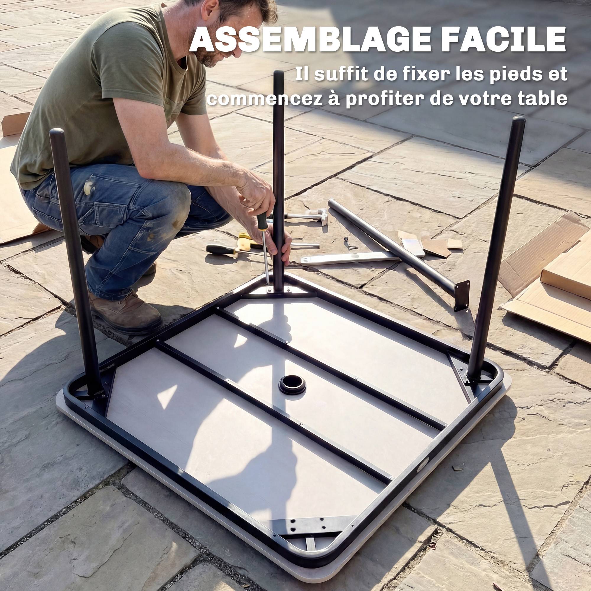 Sans Marque - Table de jardin rectangulaire pour 4 personnes, table à manger extérieure avec trou de parasol, 85 x 85 x 72,5 cm, gris - Image 10