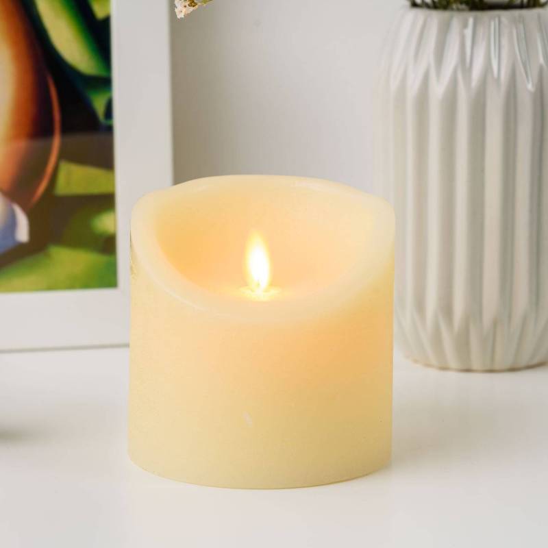 Bougie LED Cylindrique Ø10xH10cm Cire Couleur Ivoire finition rustique Rustic BLANC CHAUD Lotti - Image 8