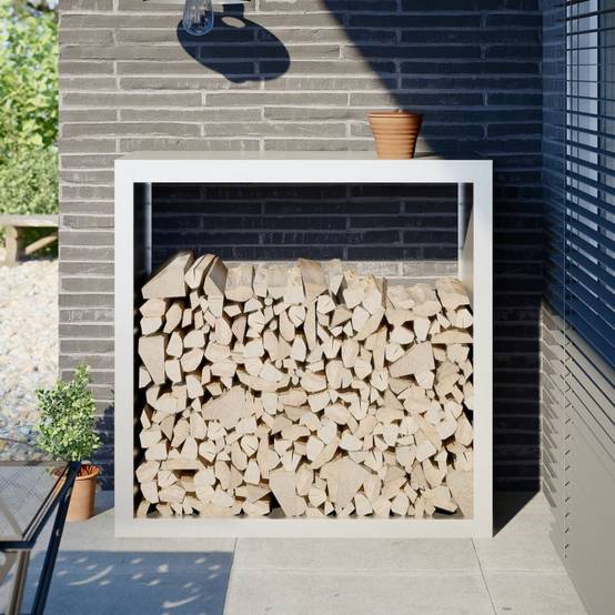 Range-bûches en acier pour bois de chauffage extérieur et intérieur Blanc 100 cm – ComfortXL Outdoor Living - Image 1