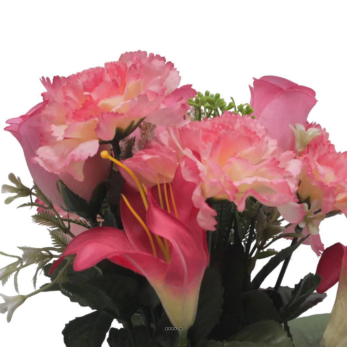 Artificielles - Pot pour Tombe d'oeillet, Lys tigré et mini fleurs Rose artificiels - Toussaint - couleur: Rose - Imagen 3