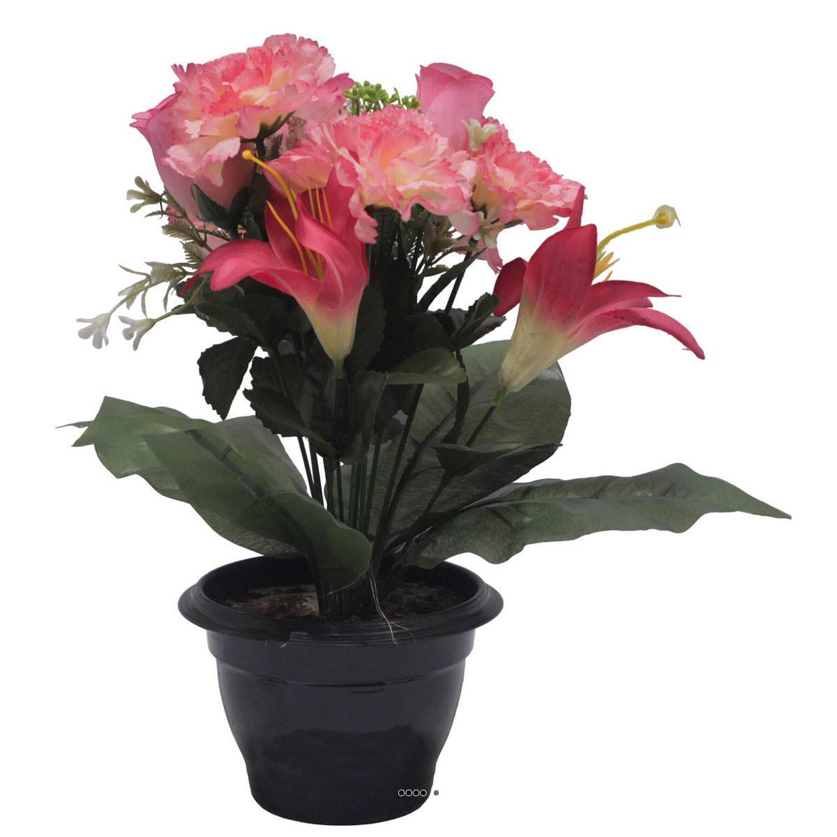 Artificielles - Pot pour Tombe d'oeillet, Lys tigré et mini fleurs Rose artificiels - Toussaint - couleur: Rose - Imagen 1