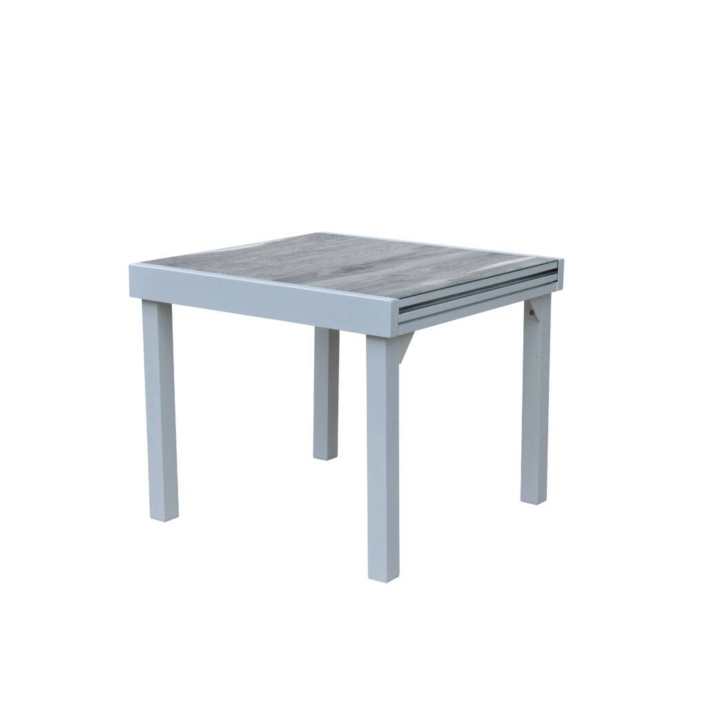 Wilsa Garden - Ensemble MODULO 4/8p en aluminium blanc et verre décors bois avec 4 fauteuils en textilène - Imagen 3