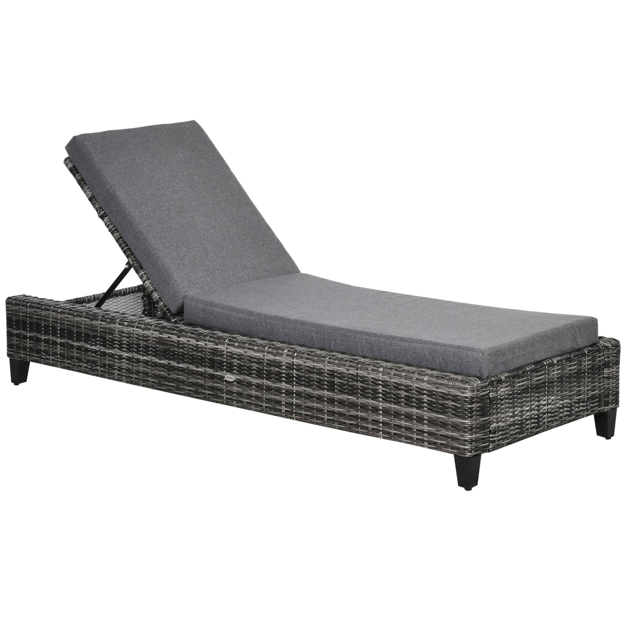 Outsunny - Bain de soleil transat grand confort matelas inclinaison réglable multipositions résine tressée grise - Outsunny - Imagen 1