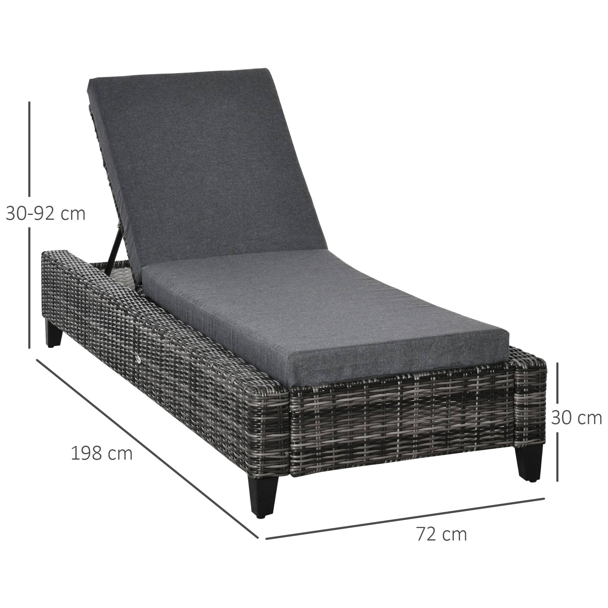 Outsunny - Bain de soleil transat grand confort matelas inclinaison réglable multipositions résine tressée grise - Outsunny - Imagen 3