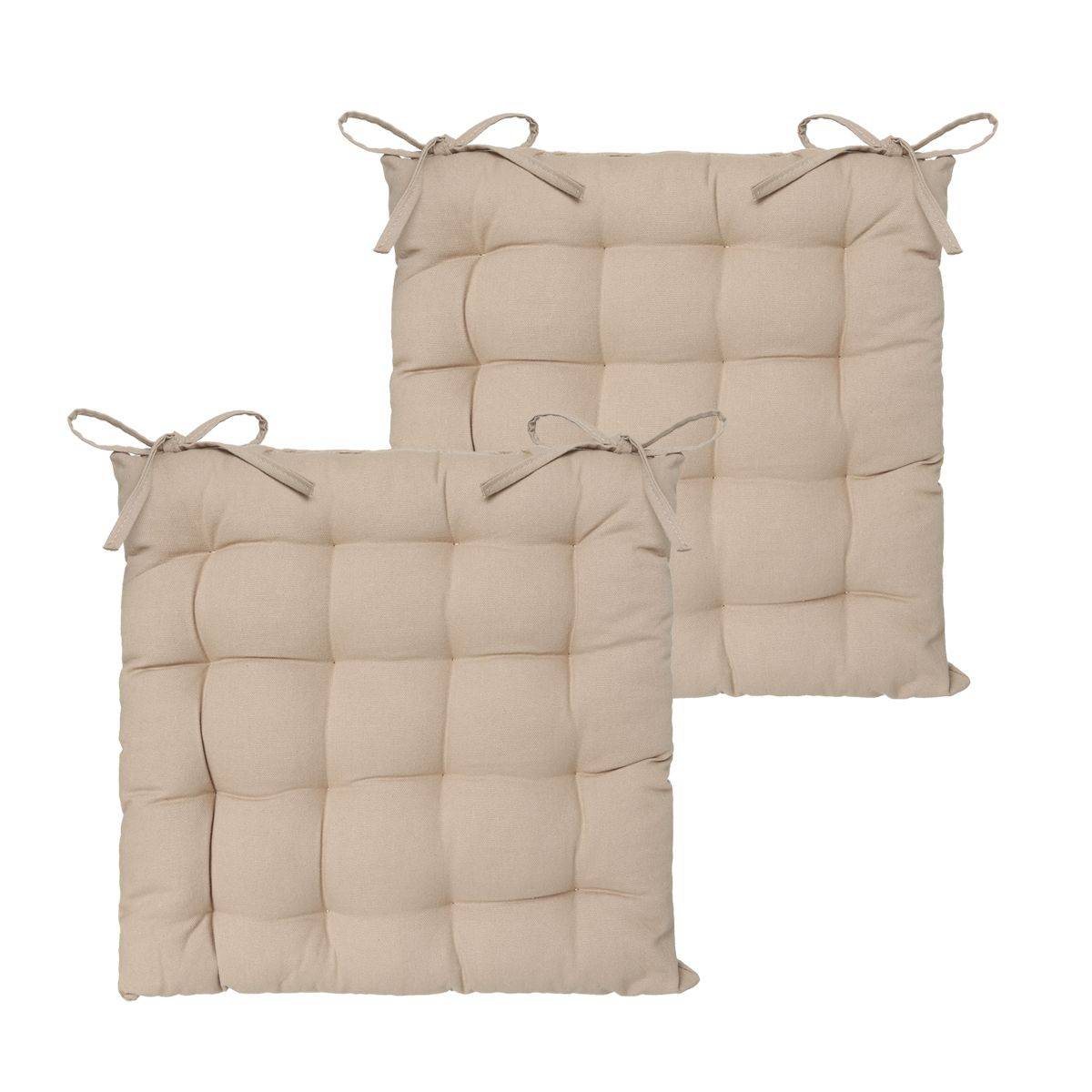 Lot de 2 Galettes de chaise en Coton Beige 38 x 38 cm - Imagen 1