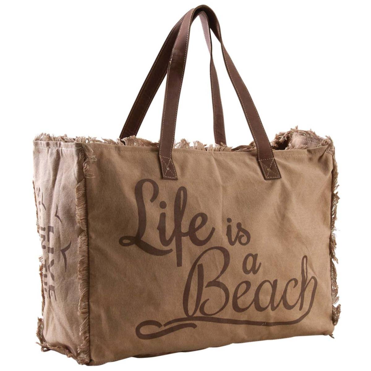 Aubry Gaspard - Sac en coton décor Life is a beach Beige