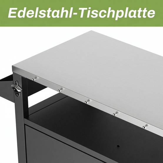 Desserte barbecue métal plateau inox extérieur avec rangements 96x46x90cm noir - ComfortXL Outdoor Living - Image 4