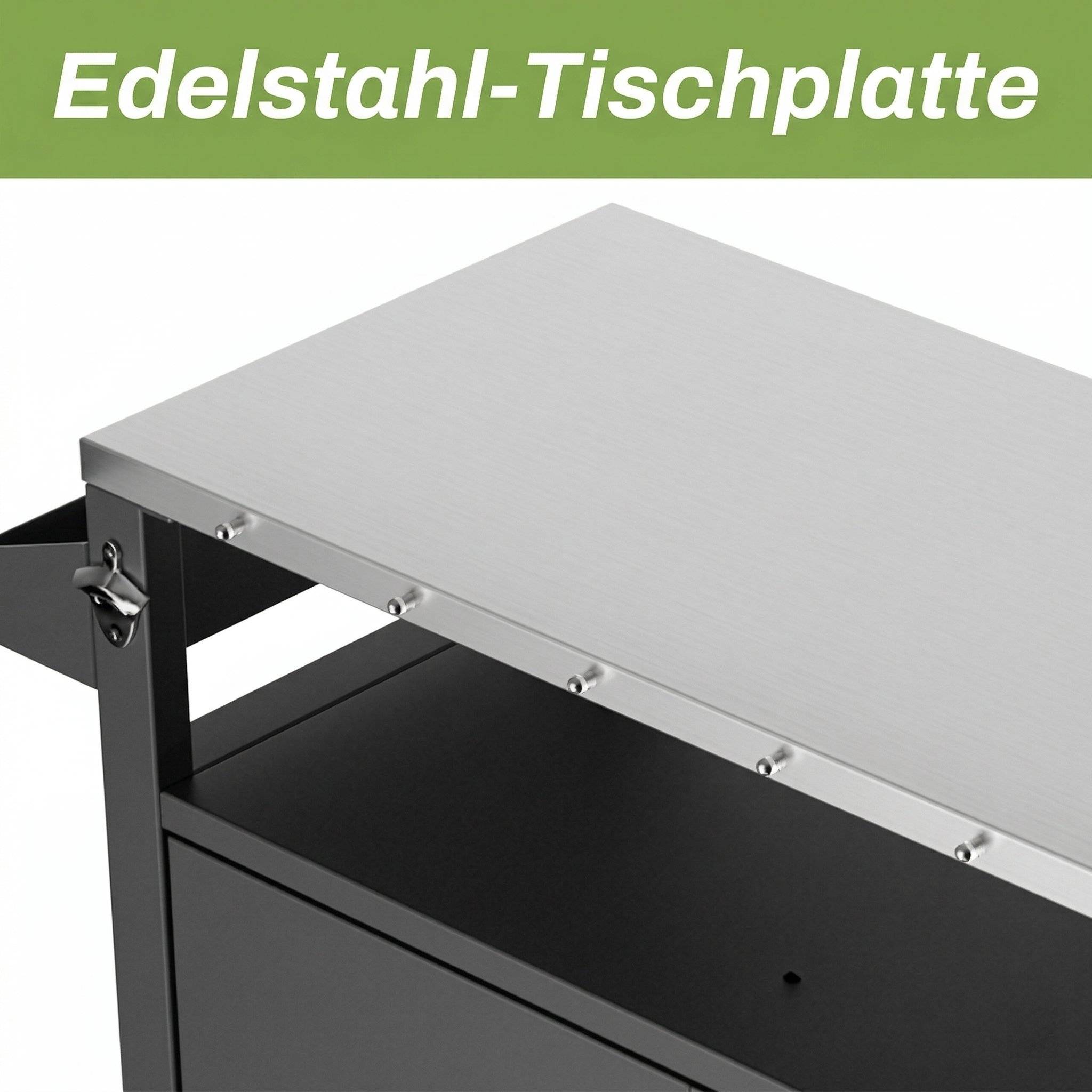 Desserte barbecue métal plateau inox extérieur avec rangements 96x46x90cm noir - ComfortXL Outdoor Living - Image 4