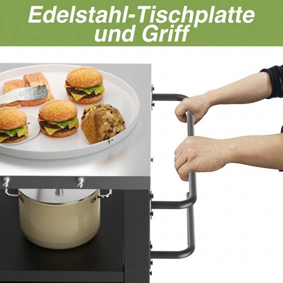 Desserte barbecue métal plateau inox extérieur avec rangements 96x46x90cm noir - ComfortXL Outdoor Living - Image 5