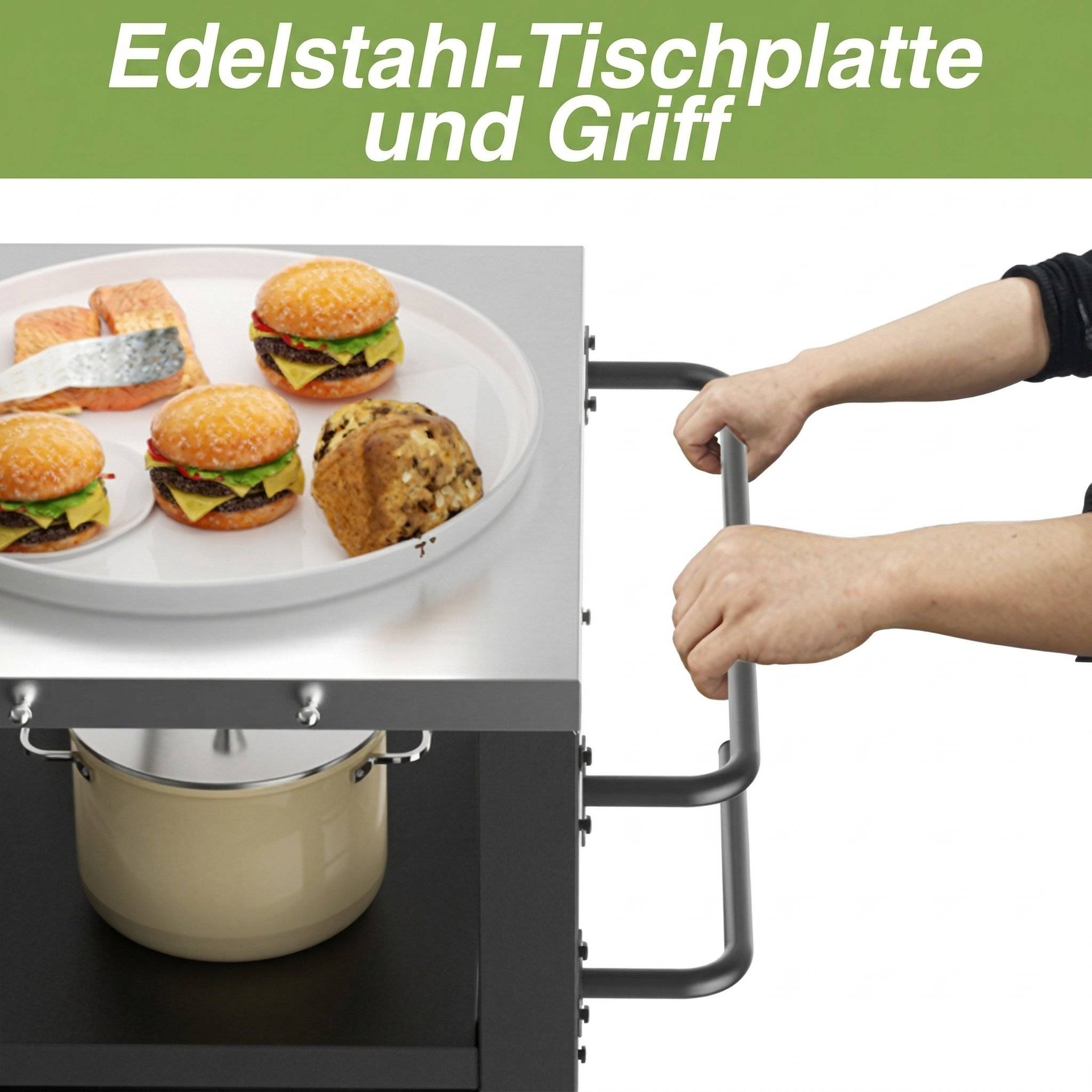 Desserte barbecue métal plateau inox extérieur avec rangements 96x46x90cm noir - ComfortXL Outdoor Living - Image 5